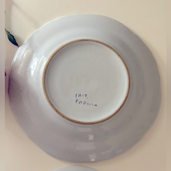2 CACF Faenza Rare Italian Plates, 1950s Vintage, 8” floral ceramic earthenware